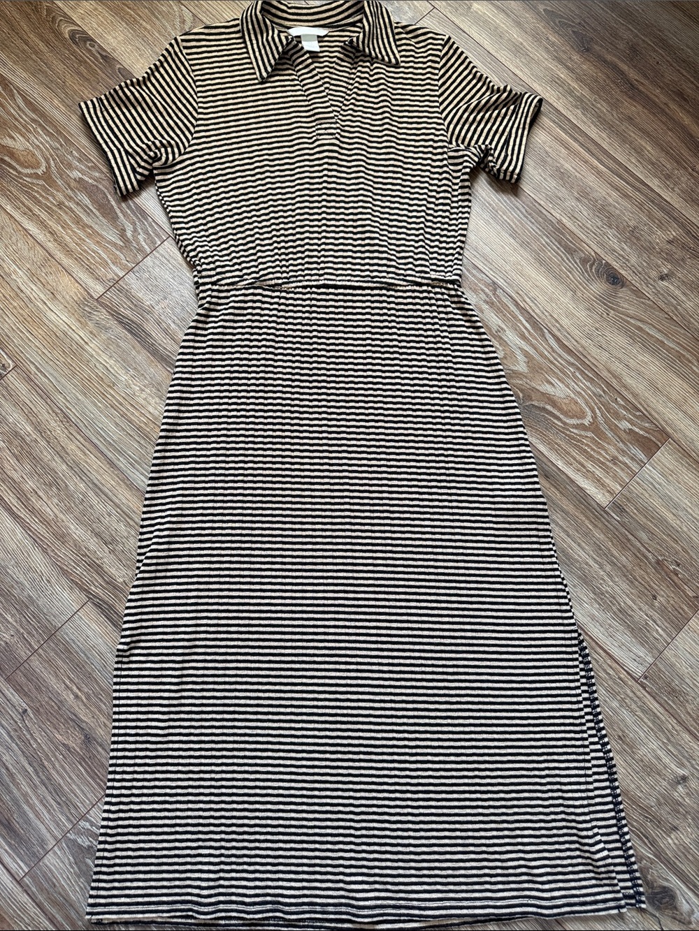 H&M Black & Cream Striped Polo Maxi Dress